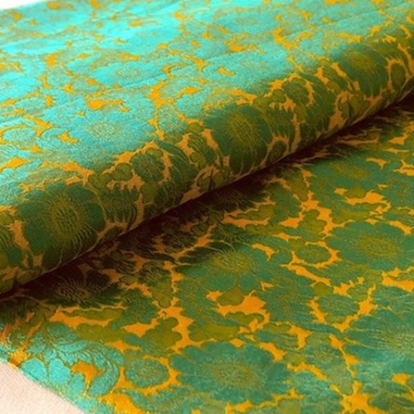 GREEN YELLOW FLOWERS Seidenjacquard aus Vietnam